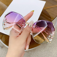 Barcur — lunettes de soleil Vintage pour femmes, verres solaires brillants, coupe sans bords, cristal, strass, en alliage, de luxe, à la mode, nouvelle collection