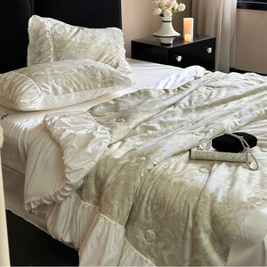 French Style Girly Cool Tencel Summer Comforter Set 4 Pcs Floral Pattern Washable Home Use - Product Image 3