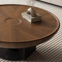 Table Basse Scandinave Simple et Moderne Ronde en Noyer, Style Luxe Léger, pour Salon et Petit Appartement Italien