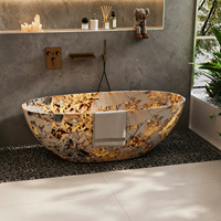 Baignoire autoportante ovale en pierre artificielle moderne, cuve profonde pour 2-3 personnes, hôtel, villa