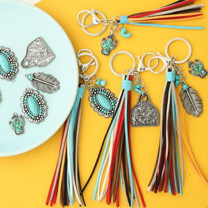 Dickmon Vintage Western Cowboy Style Ethnique <span class=keywords><strong>Cactus</strong></span> Porte-clés Cowgirl Turquoise Charme Bohème Gland Pendentif Vache Marque Porte-clés - Product Image 4