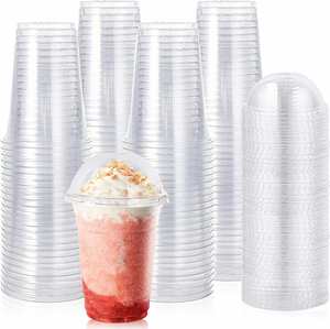 Vasos desechables transparentes de PET de 12 oz, resistentes, sin BPA, con tapas de cúpula y pajitas para café helado, batidos y bubble boba - Product Image 1