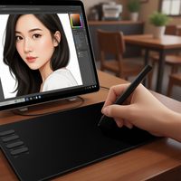 Tablet Gambar Digital USB Kstar P5 Hitam-Resolusi Pena 5080 LPI 16384 Tingkat Tekanan 8 Tombol yang Dapat Disesuaikan Desain Ramping Grafis