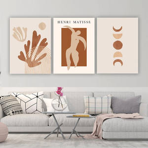 Pintura Abstracta Boho en Lienzo con Líneas de Coral, Figuras, Estilo <span class=keywords><strong>Matisse</strong></span> Beige, Impresión de Póster de Arte Mural, Pintura Decorativa - Product Image 1