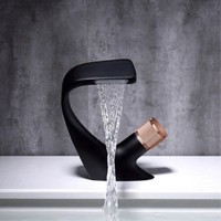 Robinet de lavabo cascade en laiton massif noir brossé, monocommande, à poser sur le comptoir, avec valve en céramique