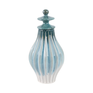 Vaso Decorativo in Ceramica con Coperchio, Smalto Blu, Scultura Decorativa per Casa, Centrotavola per Soggiorno - Product Image 4