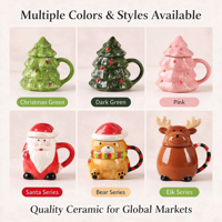 Mug en céramique de Noël mignon et amusant, tasse à café peinte à la main avec Père Noël, sapin de Noël et ours, cadeau de Noël, tasse à eau