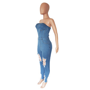 Combinaison en jean sans manches évidée pour femme – Vente en gros - Product Image 5