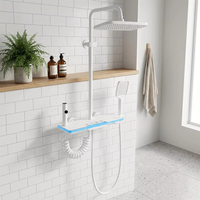Ensemble de douche de salle de bain de luxe en aluminium finition piano, avec robinet de douche à jet doux et effet pluie, affichage de la température, LED blanc et gris anthracite