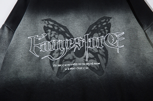 <span class=keywords><strong>Felpa</strong></span> con Cappuccio Oversize con Stampa di <span class=keywords><strong>Farfalle</strong></span> e Lettere Gotiche, Effetto Sfumato, Stile Streetwear Scuro per Uomo - Product Image 3