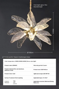 Modern <b>Light</b> Luxury Gold Glass Flower Leaf Chandelier with Adjustable Chain Length for Living Room Bedroom <b>Dining</b> Room - Product Image 5