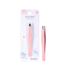 Pinzas para cejas inclinadas Lmltop, de acero inoxidable, color rosa, para recortar cejas, aplicación de pestañas postizas A242 - Product Image 2