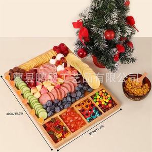 Pengzhan Wooden Divided <b>Tray</b> 45x35cm Multifunctional Serving Platter For <b>Snacks</b> Fruits And Meals - Product Image 2