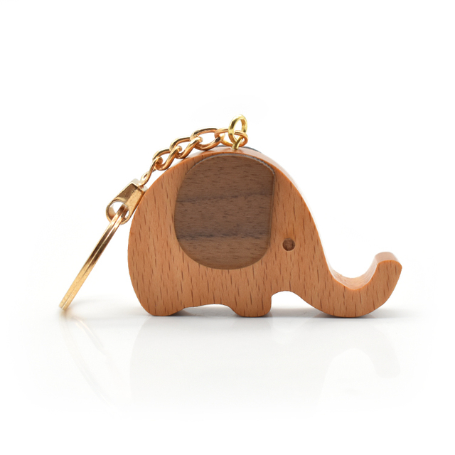 Personalized Portable Cartoon Wood Keychain Mini Elephant Model Wooden Cell Phone Holder for Souvenir