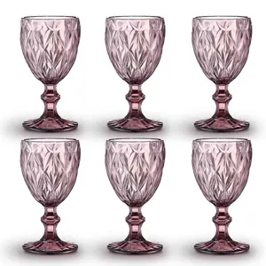 Pink Blue Custom Diamond Drinking Colored Water Wine Glass Cup Wedding Champagne Embossed Transparent Goblet Glass Cups