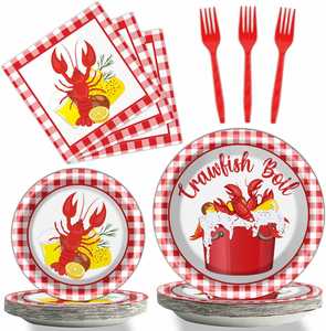 Juego de Artículos para Fiesta de Cangrejos de Río para 24 Personas, Estilo Moderno, Directo de Fábrica: Platos, Servilletas, Cubiertos, Vasos, Bolsas para Golosinas, Manteles, Pancarta - Product Image 3