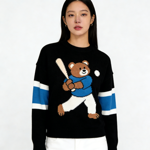 Sweter Mewah Musim Gugur Musim Dingin Edisi Terbatas Desain Klasik Retro Amerika Gaya Korea Beruang Tahan Lama