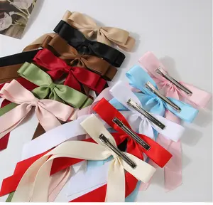 Double Layered Polyester Bow Hair Clips Plain Color Ponytail Holder Hair Ribbon Hair Accessories For Women