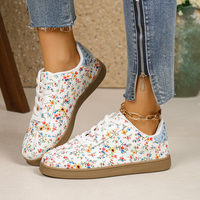 Baskets basses à lacets pour femmes, à bout arrondi, imprimé floral coloré, semelle en caoutchouc, chaussures décontractées pour la marche quotidienne