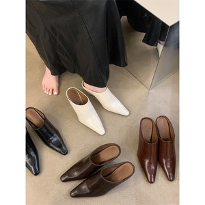 Sandalias de Tacón Medio con Punta Puntiaguda, de Cuero Genuino, Estilo Elegante, para Todas las Temporadas, Color Sólido, Envío Directo - Product Image 2