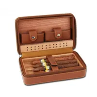 Boîtier en cuir pu cubain avec logo personnalisé, refroidisseur en bois pour cigares de voyage