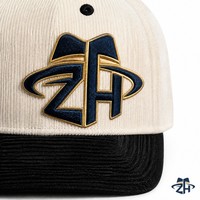 Casquette de baseball unisexe en velours côtelé bicolore crème et noir, visière contrastante, six panneaux, visière incurvée, réglable, logo brodé personnalisé