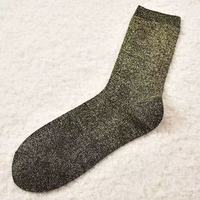Chaussettes personnalisées en tricot avec fil métallique pailleté, chaussettes de printemps en coton, jacquard, avec logo sur le bord et le bas, évacuation de l'humidité, chaussettes pour femmes