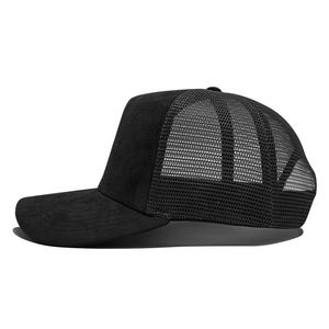 Oem ODM nhà máy bán buôn Chất lượng cao Trucker lưới <span class=keywords><strong>cap</strong></span> tùy chỉnh 5 Bảng điều chỉnh một khung lưới thêu Vegan da lộn Trucker Hat - Product Image 4