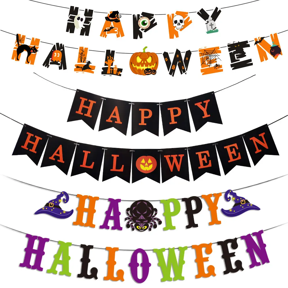 happy Halloween Party Decorations Happy Halloween Banner Pumpkin Ghost Banner for trick or treat party decoration