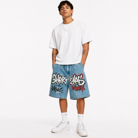 High Street à la mode marque hommes taille moyenne Baggy Denim Shorts personnalisé impression numérique motif Design décontracté fermeture éclair mouche Style