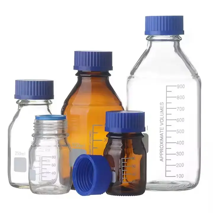 Бутылка с реагентом прозрачное нейтральное стекло с синей винтовой крышкой 100 мл 250 мл 500 мл 1000 мл бутылка с реагентом