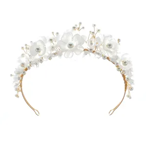 2023 moda fatta a mano in plastica fiore da sposa capelli corona accessori fascia perla Prom matrimonio principessa diademi copricapo