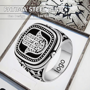 Anillo <span class=keywords><strong>de</strong></span> Acero Inoxidable Chapado en Oro <span class=keywords><strong>de</strong></span> 18K con Diseño Retro <span class=keywords><strong>de</strong></span> Mano <span class=keywords><strong>de</strong></span> Fátima para Hombre, Accesorio Tradicional <span class=keywords><strong>de</strong></span> Guardaespaldas para el Suroeste Asiático y Norteafricano - Product Image 2