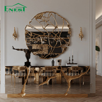 Buffet de luxe haut de gamme fait main avec miroir craquelé en laiton, armoires de cuisine pour la personnalisation complète de villas