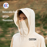 Sweat à capuche zippé léger et respirant avec logo personnalisé, 77 % nylon, 23 % élasthanne, trou pour le pouce, séchage rapide, protection solaire UPF50+, avec poches