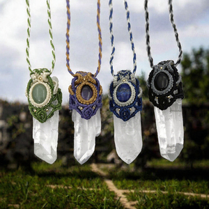 Collier pendentif bohème en macramé, chaîne en corde avec pierres précieuses naturelles multicolores, bijoux pour femmes, cadeau - Product Image 2