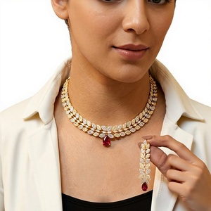 Exclusive Gold Plated <b>Crystal</b> Rhinestone Necklace and Earring <b>Set</b> Marquise Cut Plant Pattern Classic Wedding Jewelry for Women - Product Image 2