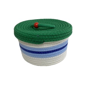 Woven <b>Storage</b> <b>Basket</b> With Lid Round Cotton <b>Rope</b> Covered Organizer For Desktop Living Room Entryway Coffee Table Cosmetics - Product Image 5