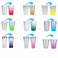 VENTE FLASH - Gobelets classiques écologiques en aluminium jetables, logo personnalisé, couleur changeante, forme trapézoïdale, 500 ml, pour bière, vin, camping