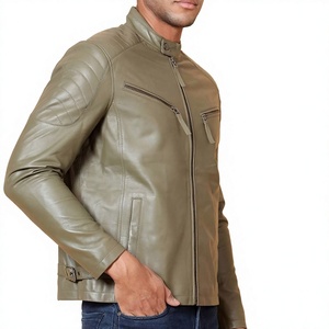Mens Casual Solid Winter <b>Leather</b> <b>Jacket</b> <b>Long</b> Sleeve Stand Collar Zipper Front Logo with Simple Design - Product Image 2