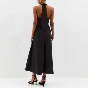 Vestido de Fiesta Personalizado de Fábrica para Mujer, Elegante, Sexy, con Espalda Descubierta, Corte en A, Verano, Negro, Bordado, Sin Mangas, Largo hasta la Pantorrilla - Product Image 2