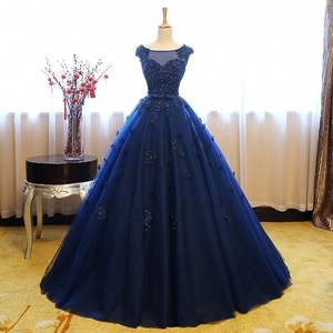 Off The Shoulder Navy Blue Evening Gown With 3D Floral Print For Formal Events And Performances - Product Image 1