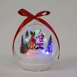 Lampu led dekorasi Natal kaca barang bola berkedip musik kereta Natal dalam bola ornamen kaca Natal