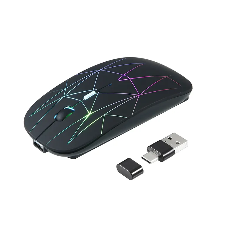 調整可能なDPIワイヤレスLED充電式スリムサイレントマウス2.4G、USBおよびタイプC2 in1レシーバー付き
