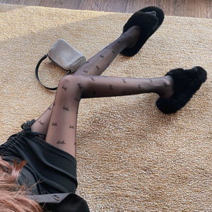 Phụ nữ sexy pantyhose đen mỏng với chữ màu đỏ 'tình yêu mùa xuân và mùa thu' Bow <span class=keywords><strong>Net</strong></span> quần thanh lịch - Product Image 3