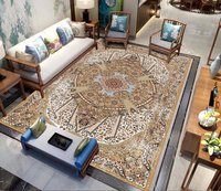 Grand tapis de salon bohème imperméable antidérapant en polyester écologique à motif floral, fabriqué à la machine, idéal pour les animaux domestiques