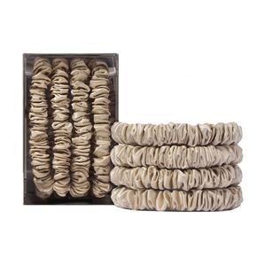 Skinny Set 4 | 100% Mulberry Silk Anti-Crease Reduces Breakage Stylish Durable Elegant All <b>Hair</b> Scrunchies - Product Image 1