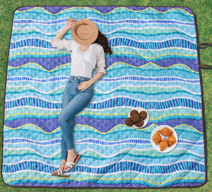 Tapis de pique-nique réutilisable et lavable en machine, épaissi, avec imprimé vagues colorées, fond antidérapant en tissu Oxford, résistant à l'eau, pour l'extérieur - Product Image 4