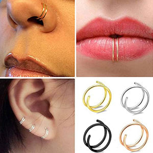 Acero inoxidable al por mayor <span class=keywords><strong>espiral</strong></span> uno y medio doble línea perforada joyería pendientes y anillos de <span class=keywords><strong>la</strong></span> <span class=keywords><strong>nariz</strong></span> - Product Image 1