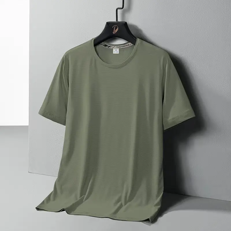 T-shirt d'été en soie de glace pour jeunes, léger et respirant, couleur unie, séchage rapide, pour le sport, 22